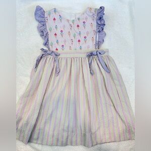 Girls' Pastel Stripe & Ice Cream Print Dress - Purple Accent